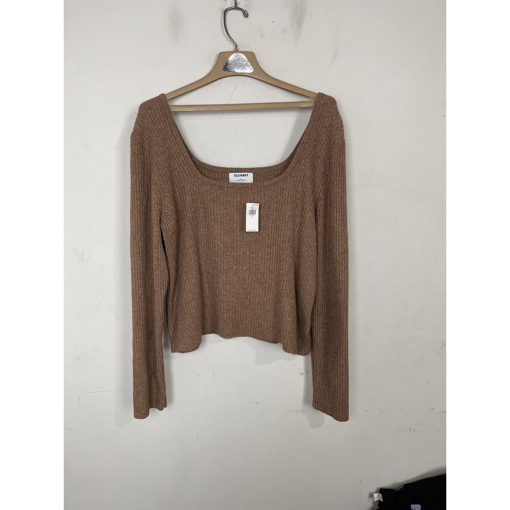 Old Navy Womens Sweater XL Brown Fall Cozy Ribbed Knit Comfy Square Neck Cottage